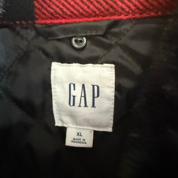 Gap Buffalo Plaid Jacket Womens XL Red Black Faux Fur Trim Boxy Cropped Bomber - Picture 4 of 8